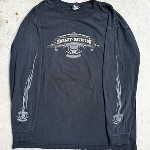 Harley Davidson Vintage Black Flaming Ontario Canada Men’s Biker Shirt XXL 25x31